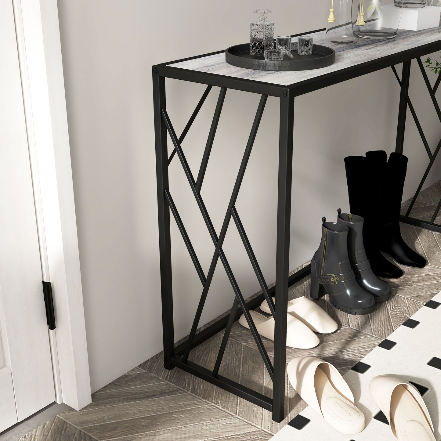 HOMCOM Console Table, Industrial Sofa Table with Metal Frame for Living Room, Hallway, 120 cm, Grey