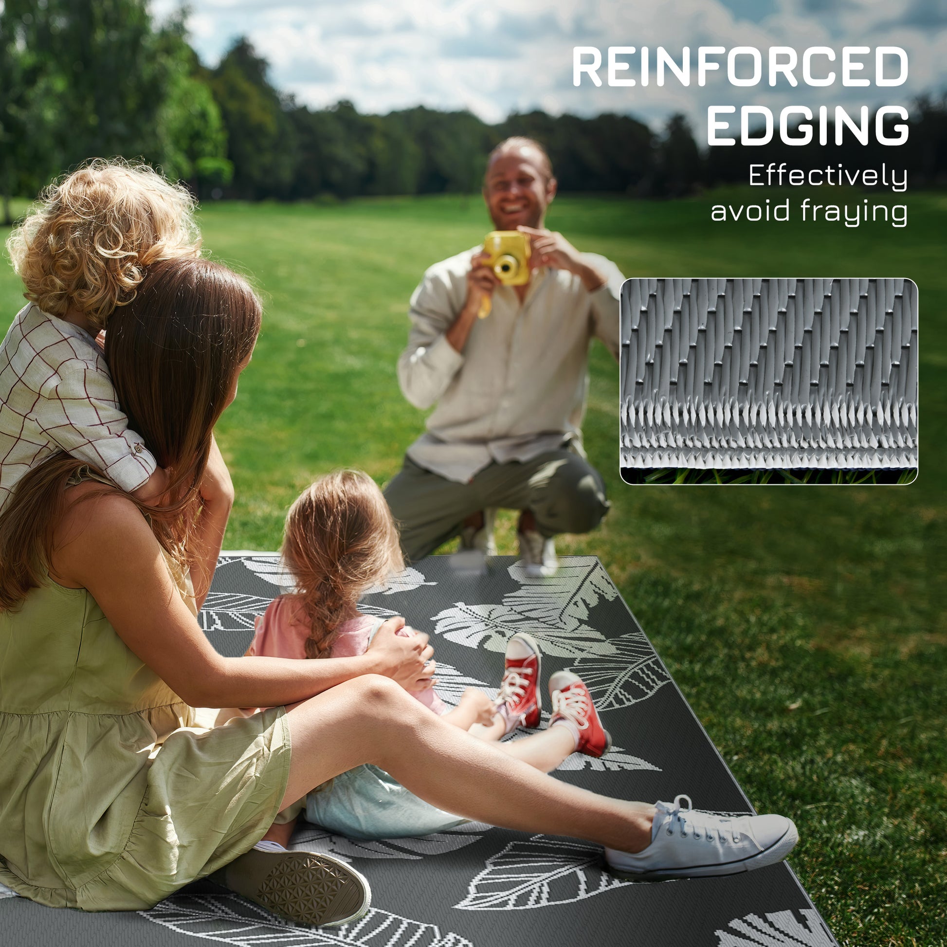 Outsunny Plastic Straw Reversible RV Outdoor Rug with Carry Bag, 182 x 274cm, Grey and White--ChewyGames-ChewyGames