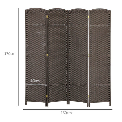 HOMCOM 4 Panel Folding Room Divider, Freestanding Privacy Screen for Living Room, Bedroom and Office, 160 x 170cm, Brown