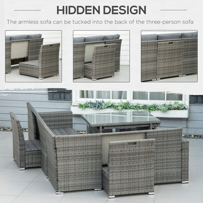 Outsunny Seven-Piece Rattan Garden Sofa Set, with Expanding Table - Grey--ChewyGames-ChewyGames