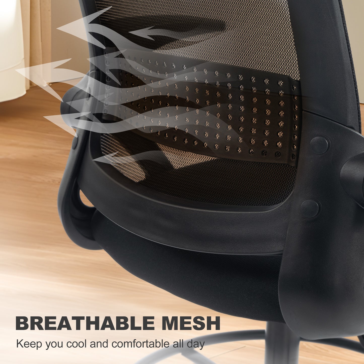 HOMCOM Painting Chair, Mesh Computer Desk Chair with Flip-up Armrests, Black