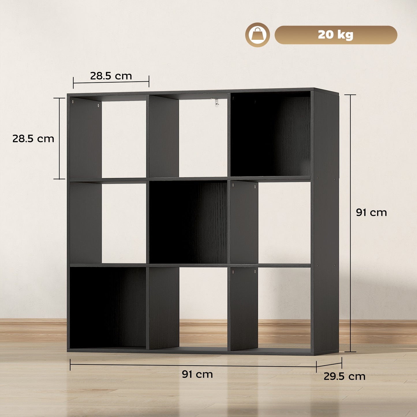 HOMCOM Nine-Cube Storage Shelf - Black