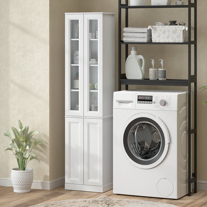 HOMCOM Tall Bathroom Storage Cabinet, 6-Tier Slim Bathroom Cabinet with Adjustable Shelf, 4 Soft-Close Doors, White