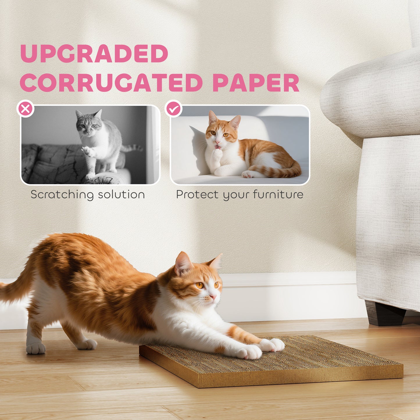 PawHut Cat Scratching Board, 2-in-1 Cardboard Cat House and Hideaway for Indoor Cats, Pink