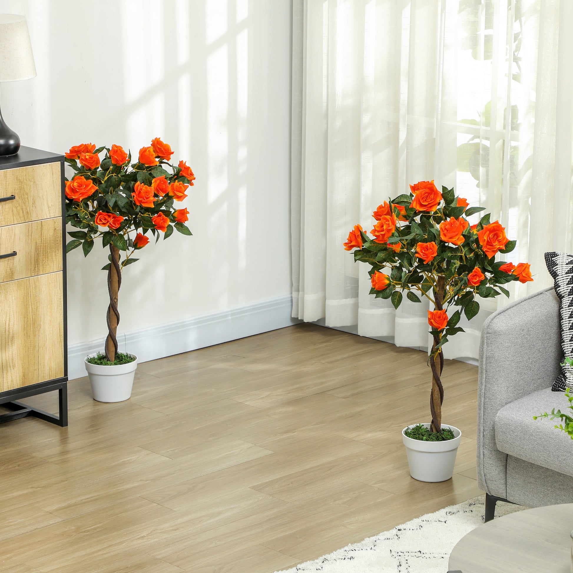 Outsunny Set of 2 Artificial Plants White Rose Floral in Pot, Fake Plants for Home Indoor Decor, 90cm, Orange--ChewyGames-ChewyGames