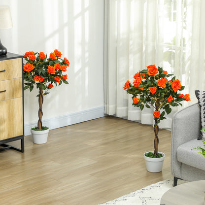 Outsunny Set of 2 Artificial Plants White Rose Floral in Pot, Fake Plants for Home Indoor Decor, 90cm, Orange--ChewyGames-ChewyGames