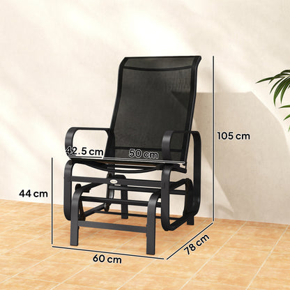 Outsunny Outdoor Gliding Rocking Chair with Sturdy Metal Frame Garden Comfortable Swing Chair, Black