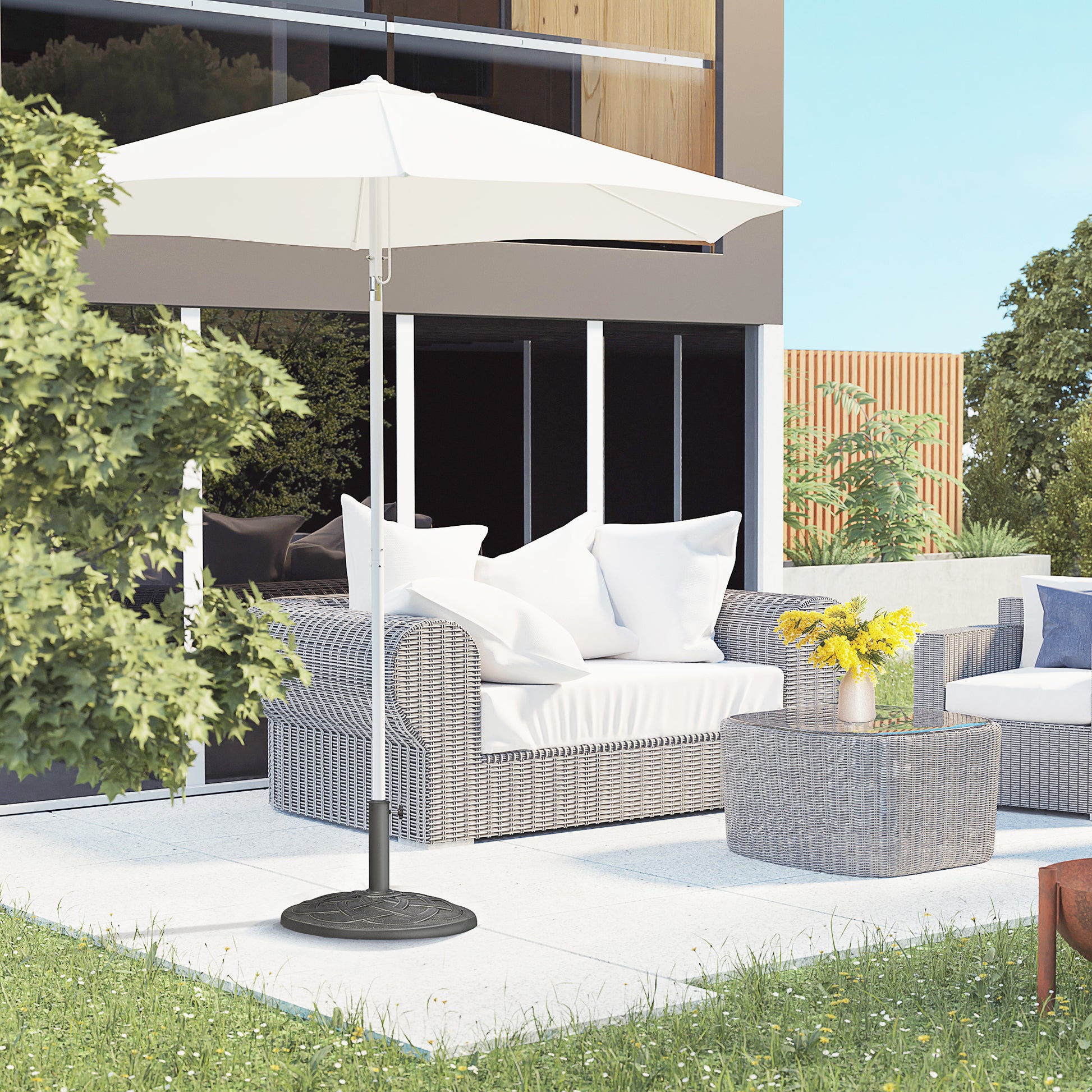 Outsunny 19KG Resin Umbrella Base Garden Parasol Base Stand Round Sun Shade Holder Suitable For Pole Between Φ38mm to Φ48mm-Outdoor Umbrella Bases-ChewyGames-ChewyGames