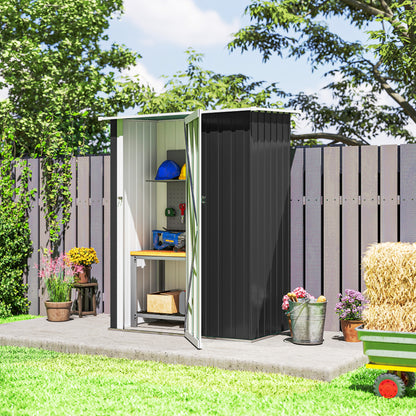 Outsunny 5ft x 3ft Garden Storage Shed, Galvanised Outdoor Metal Shed Waterproof with Sloped Roof, Lockable Door for Patio Tools, Equipment, Grey