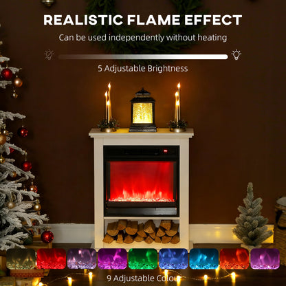 HOMCOM 1800W Adjustable Faux Flame Electric Fireplace - White