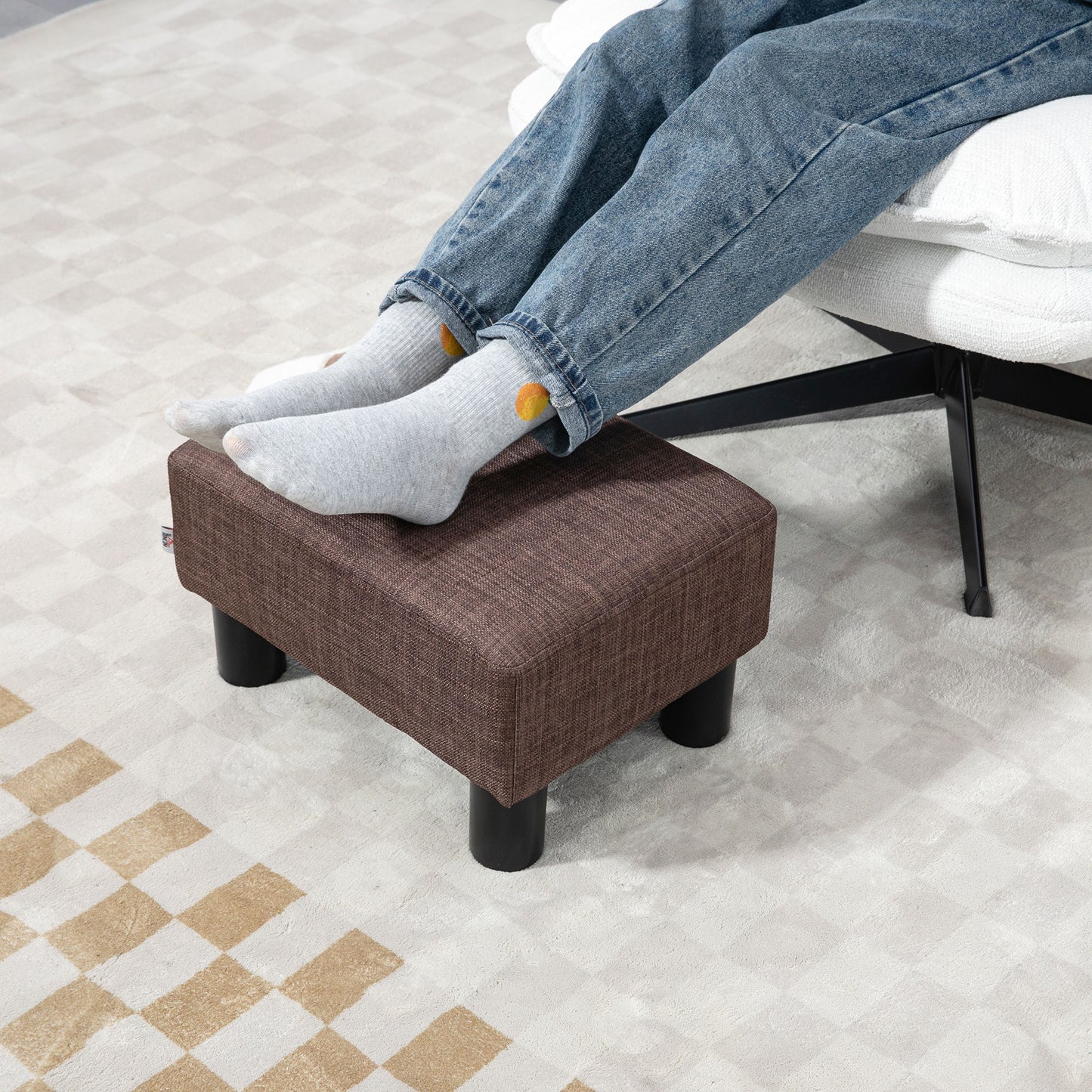 HOMCOM Linen Fabric Footstool Ottoman Cube with 4 Plastic Legs, Brown--ChewyGames-ChewyGames