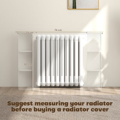 HOMCOM Radiator Cover with Open Storage Shelves, Vertical Slatted Cabinet Shelf Heater Cover for Living Room, Hallway, Medium, White
