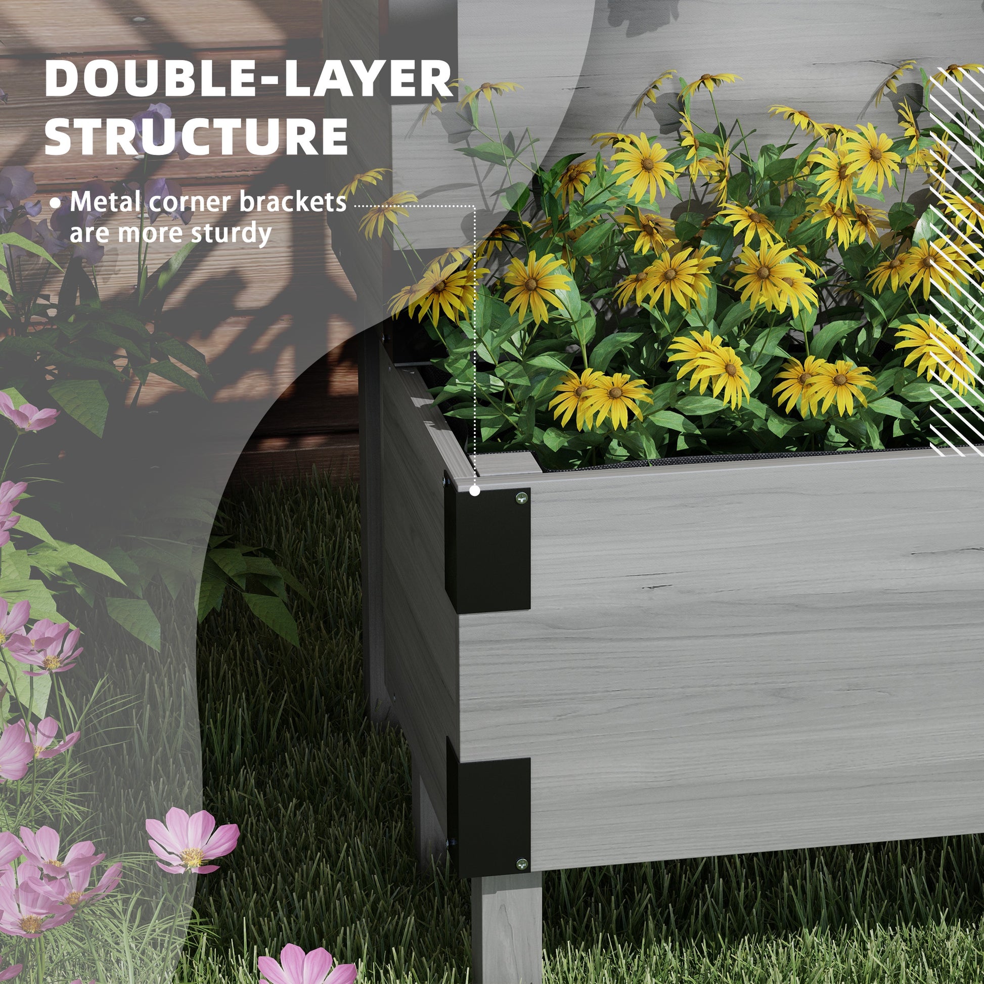 Outsunny Raised Garden Bed with Trellis, 2-Tier Wooden Elevated Planter Box  for Vegetables, Flowers, Herbs, Grey--ChewyGames-ChewyGames