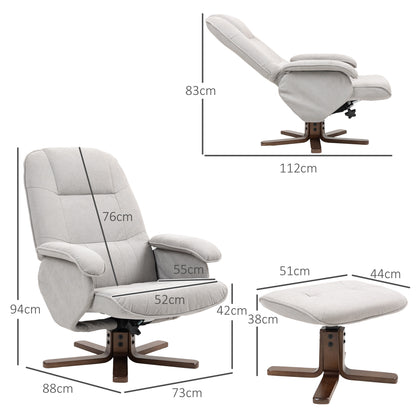 HOMCOM Linen Swivel Recliner Chair with Footstool, Upholstered Reclining Armchair with Wooden Base for Living Room, Light Grey--ChewyGames-ChewyGames