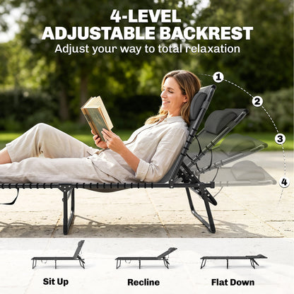 Outsunny Set of Two Folding Sun Loungers, with Four-Position Backs - Grey