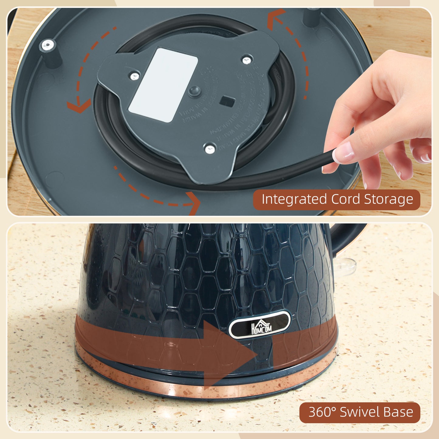 HOMCOM 3000W Rapid Boil Honeycomb Kettle - Dark Blue--ChewyGames-ChewyGames