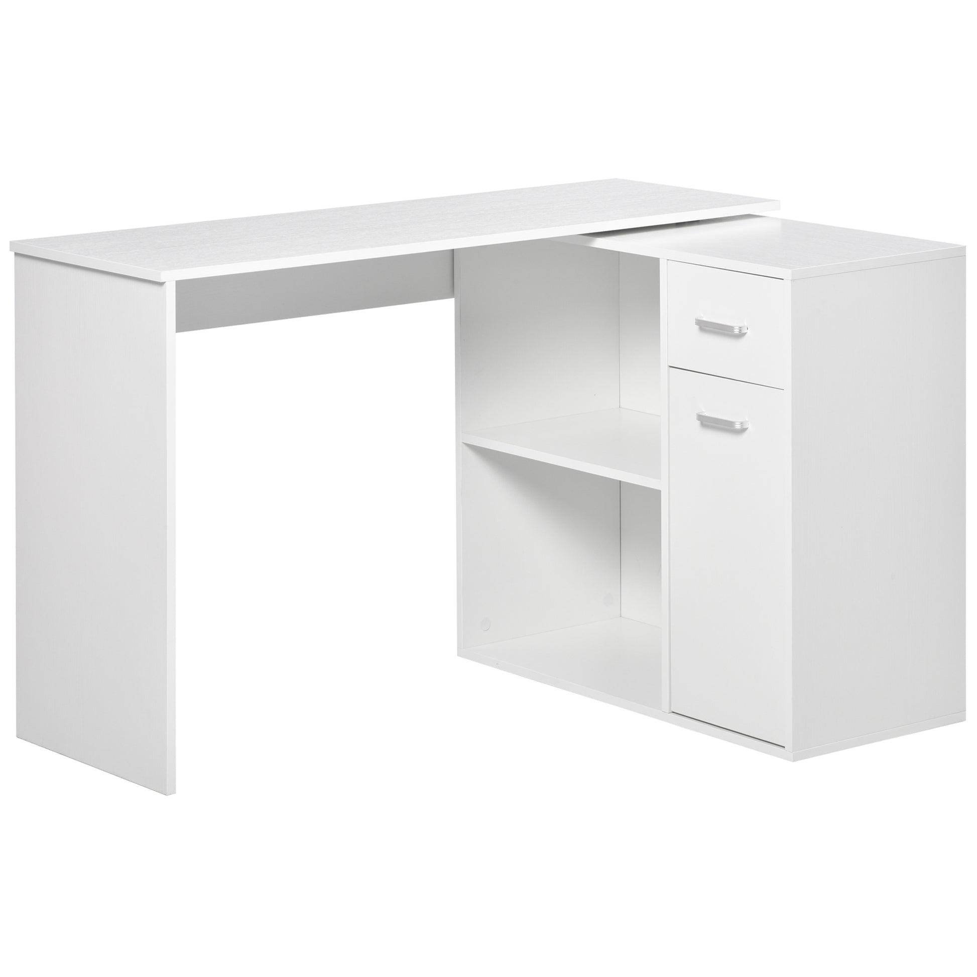 HOMCOM L-Shaped Desk, Corner Computer Desk, Adjustable Study Table with Storage Shelf, Drawer and Cabinet, Workstation for Home Office, White Wood Grain--ChewyGames-ChewyGames