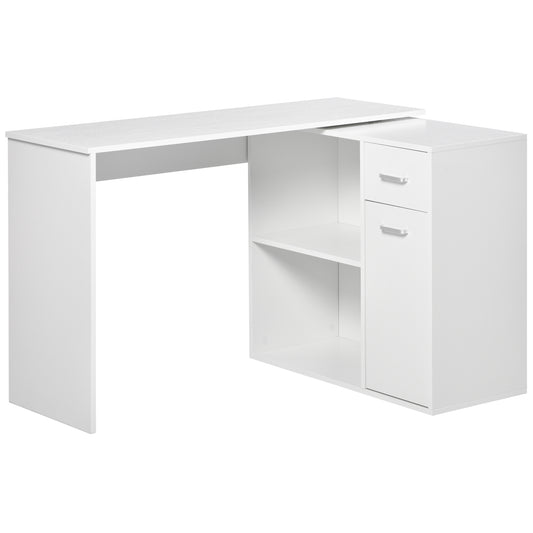 HOMCOM L-Shaped Desk, Corner Computer Desk, Adjustable Study Table with Storage Shelf, Drawer and Cabinet, Workstation for Home Office, White Wood Grain--ChewyGames-ChewyGames
