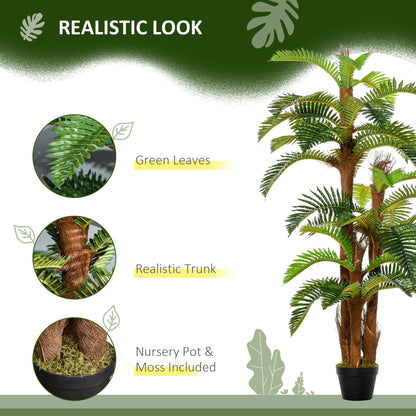 Outsunny Set of 2 Artificial Plant Tropical Fern in Pot, Fake Plants for Home Indoor Outdoor Decor, 150cm, Green
