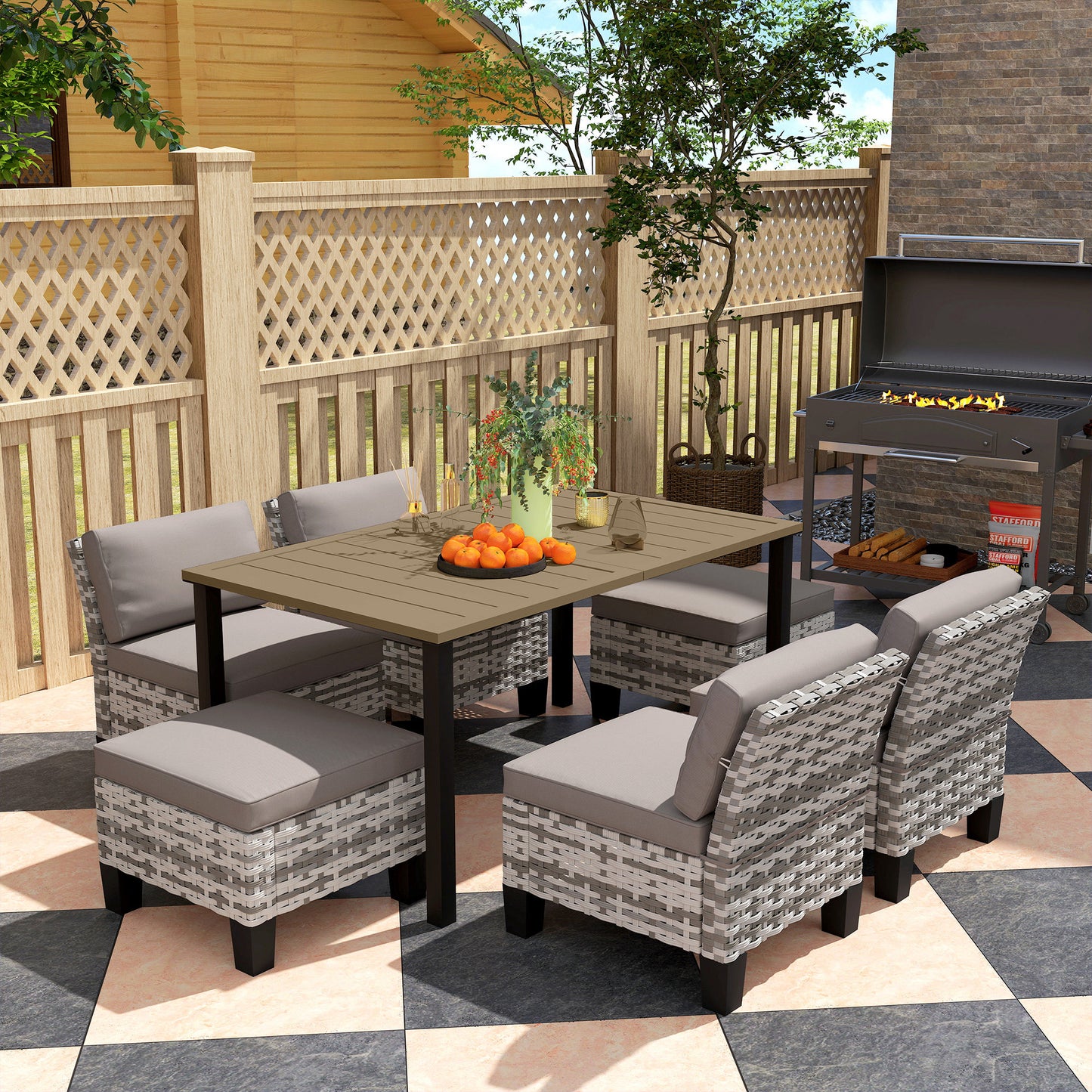 Outsunny Seven-Piece Rattan Dining Set - Grey