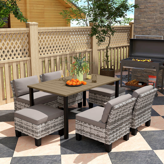 Outsunny Seven-Piece Rattan Dining Set - Grey