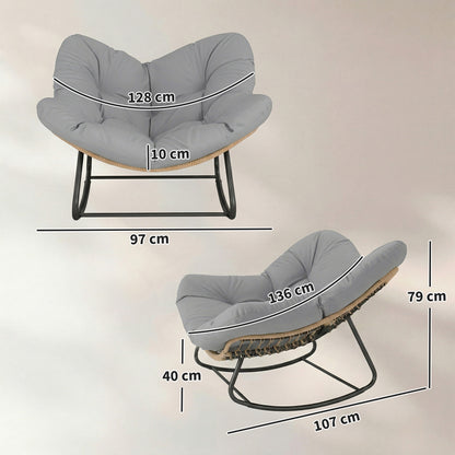 Outsunny Indoor Outdoor Rocking Chair, Oversized Rocking Egg Chair with Cushion for Living Room, Garden, Patio, Light Grey-Rocking Chairs-ChewyGames-ChewyGames