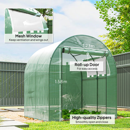 Outsunny Walk in Polytunnel Greenhouse, Green House for Garden with Roll-up Window and Door, 1.8 x 1.8 x 2 m, Green