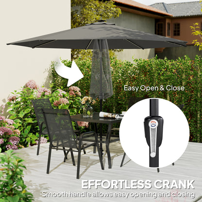 Outsunny 3 m Garden Parasol Umbrella with 112 Solar Powered LED Lights, Patio Umbrella with Crank Handle, Grey--ChewyGames-ChewyGames
