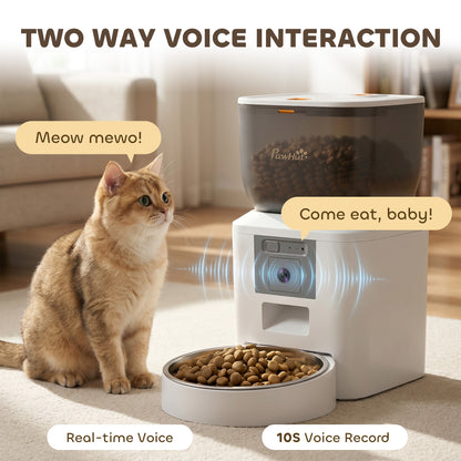 PawHut Automatic Cat Feeder with Camera, 2.4G WiFi, APP Control 4L Pet Feeder 1-10 Meals with 2-Way Audio, Dual Power Supply