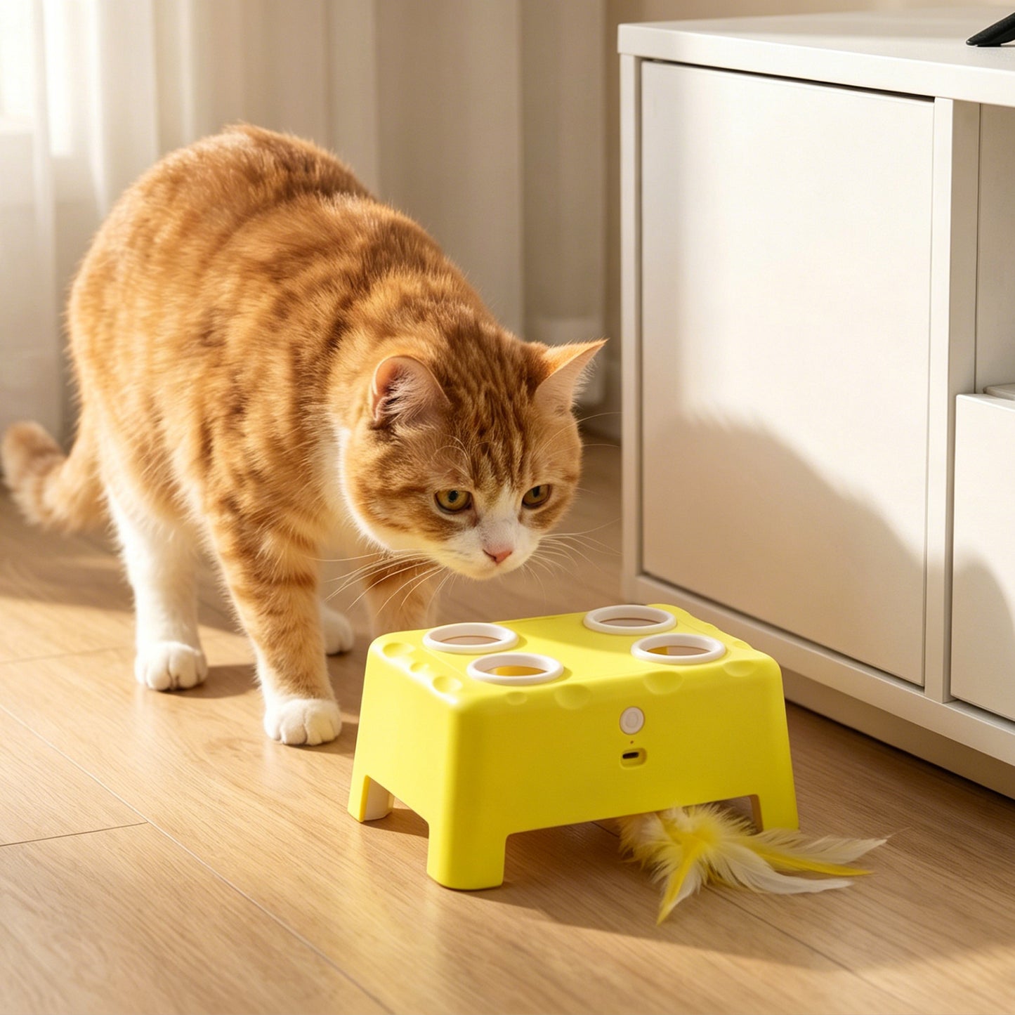 PawHut 3 in 1 Interactive Cat Toys with Mouse & Feather Teaser Toy Rechargeable Automatic for Indoor Kittens & Adult Cats
