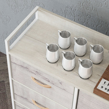 HOMCOM Rustic Chest of Six Fabric Drawers - Natural