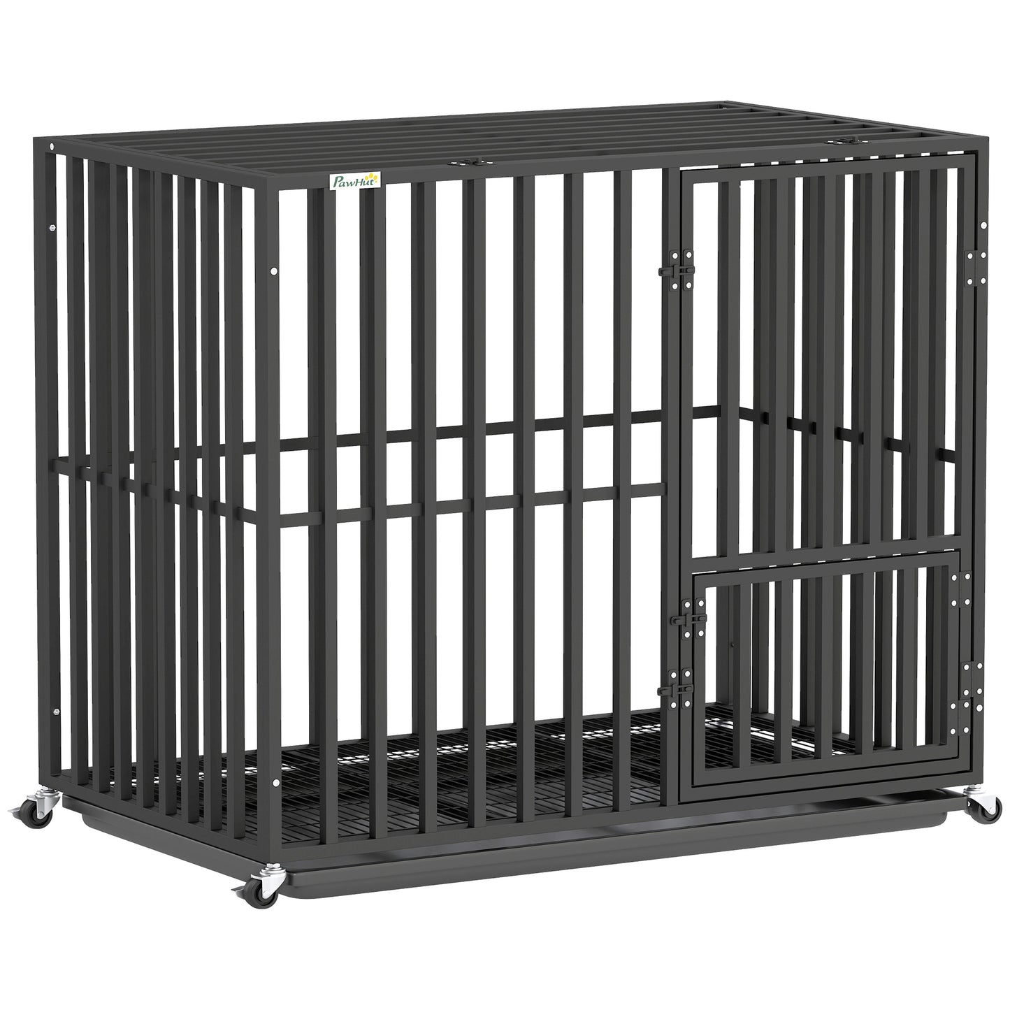 PawHut Heavy Duty Dog Crate, Dog Cage with Wheels for Small Medium Breeds, Metal Pet Kennel with Removable Tray