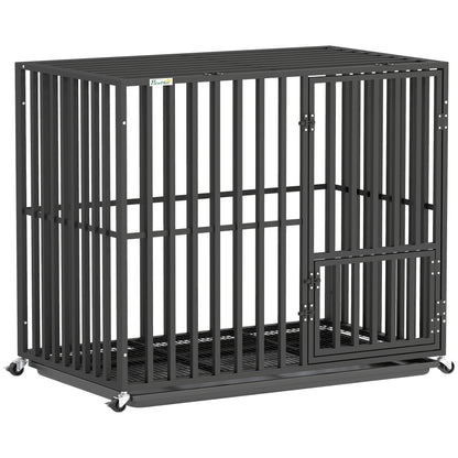 PawHut Heavy Duty Dog Crate, Dog Cage with Wheels for Small Medium Breeds, Metal Pet Kennel with Removable Tray