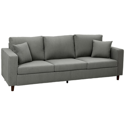 HOMCOM 3 Seater Sofa with Wide Seat, Corduroy Fabric Couch with Deep Seat, Spring Cushion, Light Grey