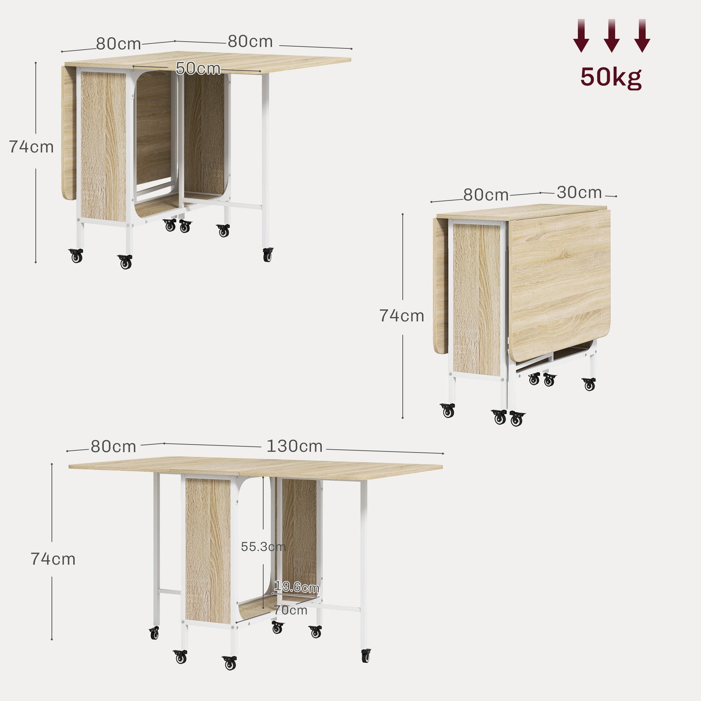 HOMCOM Six-Person Drop Leaf Dining Table - Natural/White