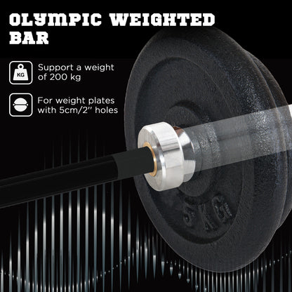 SPORTNOW 210cm Olympic Barbell Bar for 5cm Weight Plates, with Spring Clips, 19kg