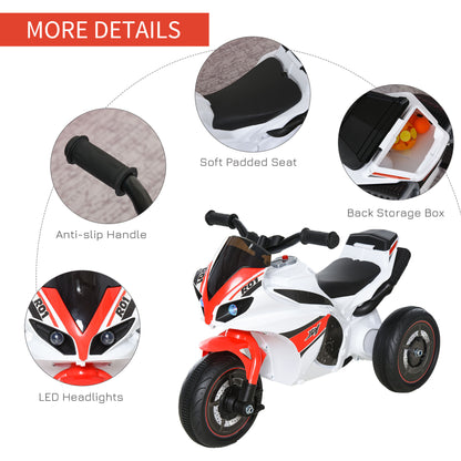 HOMCOM Kids Ride-On Police Bike 3-Wheel Vehicle w/ Music Lights Safe Seat Handlebars Toddler NO POWER Child Learning Fun Development 18-36 Months White--ChewyGames-ChewyGames