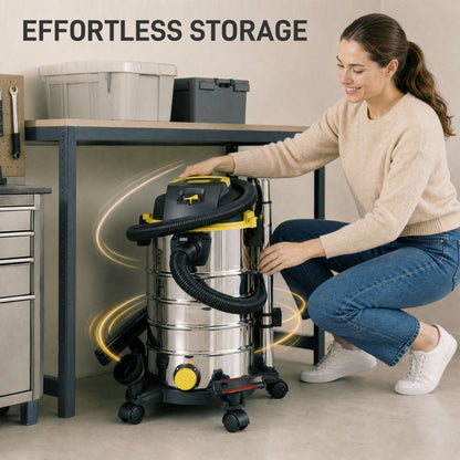 HOMCOM 1400W Vacuum Cleaner, 3-in-1 Wet and Dry Vacuum Cleaner with Blowing Mode and 30L Stainless Steel Tank, Yellow