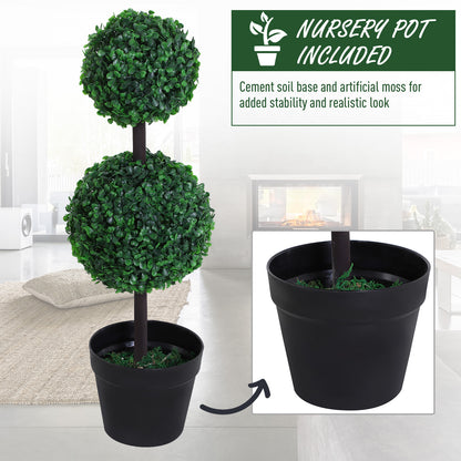 Outsunny Set of 2 Artificial Boxwood Ball Topiary Trees Potted Decorative Plant Indoor Décor (67cm)