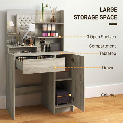 HOMCOM Dressing Table and Stool Set, with Storage - Wood-Effect