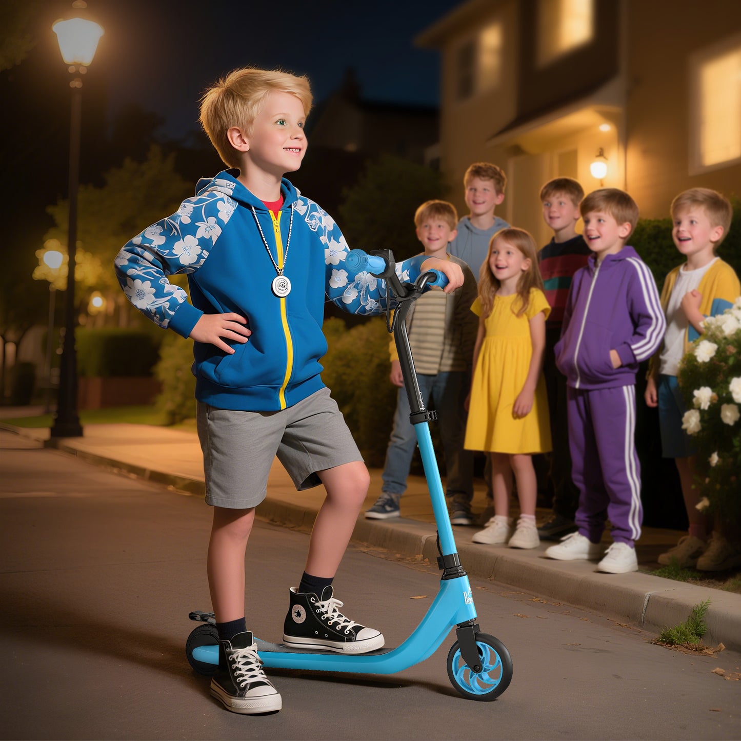 HOMCOM Electric Scooter for Kids 6+, Foldable E Scooter, Up to 8 KM/H, Maximum Range 6 KM, Adjustable Height, Blue