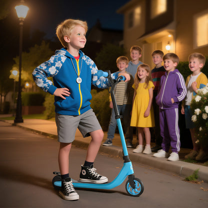 HOMCOM Electric Scooter for Kids 6+, Foldable E Scooter, Up to 8 KM/H, Maximum Range 6 KM, Adjustable Height, Blue