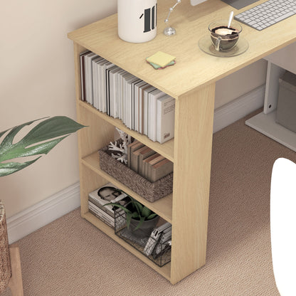 HOMCOM Corner Computer Desk, L Shaped Desk with 360° Rotating Bookshelf, 120L x 110W x 74.5H cm, Natural and White