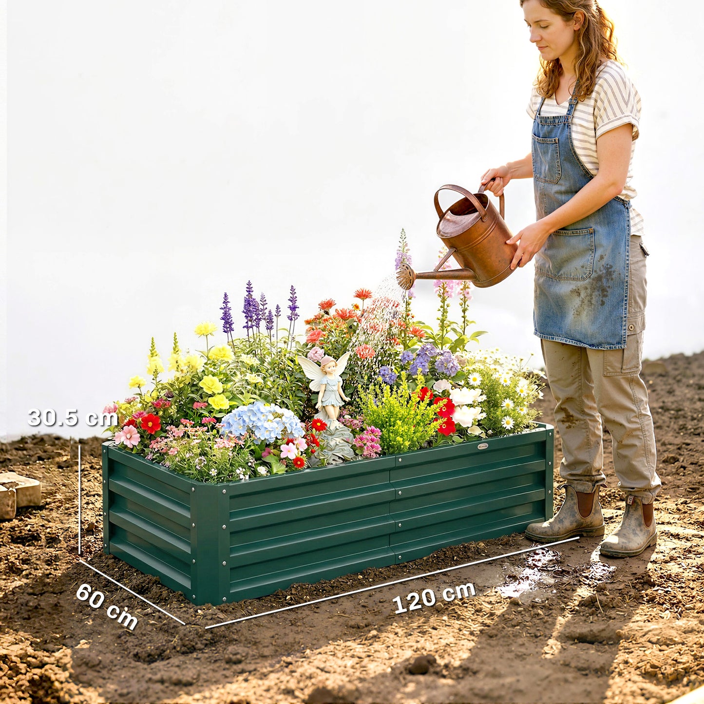 Outsunny Raised Beds for Garden, Galvanized Outdoor Planters, for Herbs and Vegetables, Use for Patio, Backyard, Balcony, Green