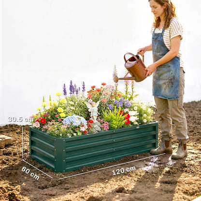 Outsunny Raised Beds for Garden, Galvanized Outdoor Planters, for Herbs and Vegetables, Use for Patio, Backyard, Balcony, Green