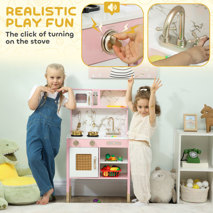 AIYAPLAY Kitchen Playset with Pretend Play Cooking Accessories, Play Kitchen with Oven, Microwave and Sink, Pink--ChewyGames-ChewyGames