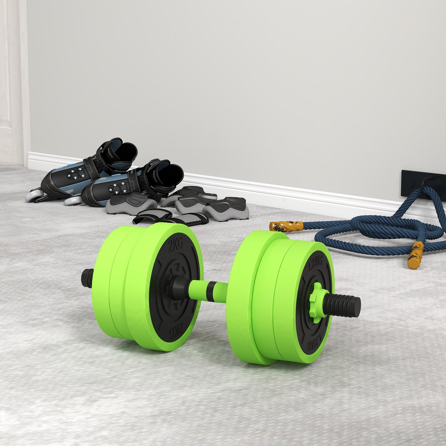 SPORTNOW 40kg 4-In-One Adjustable Weight Dumbbells Set, Barbell, Kettlebell, Push Up Stand - Green