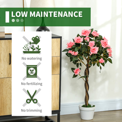 Outsunny Set of 2 Artificial Plants Pink Rose Floral in Pot, Fake Plants for Home Indoor Decor, 90cm--ChewyGames-ChewyGames