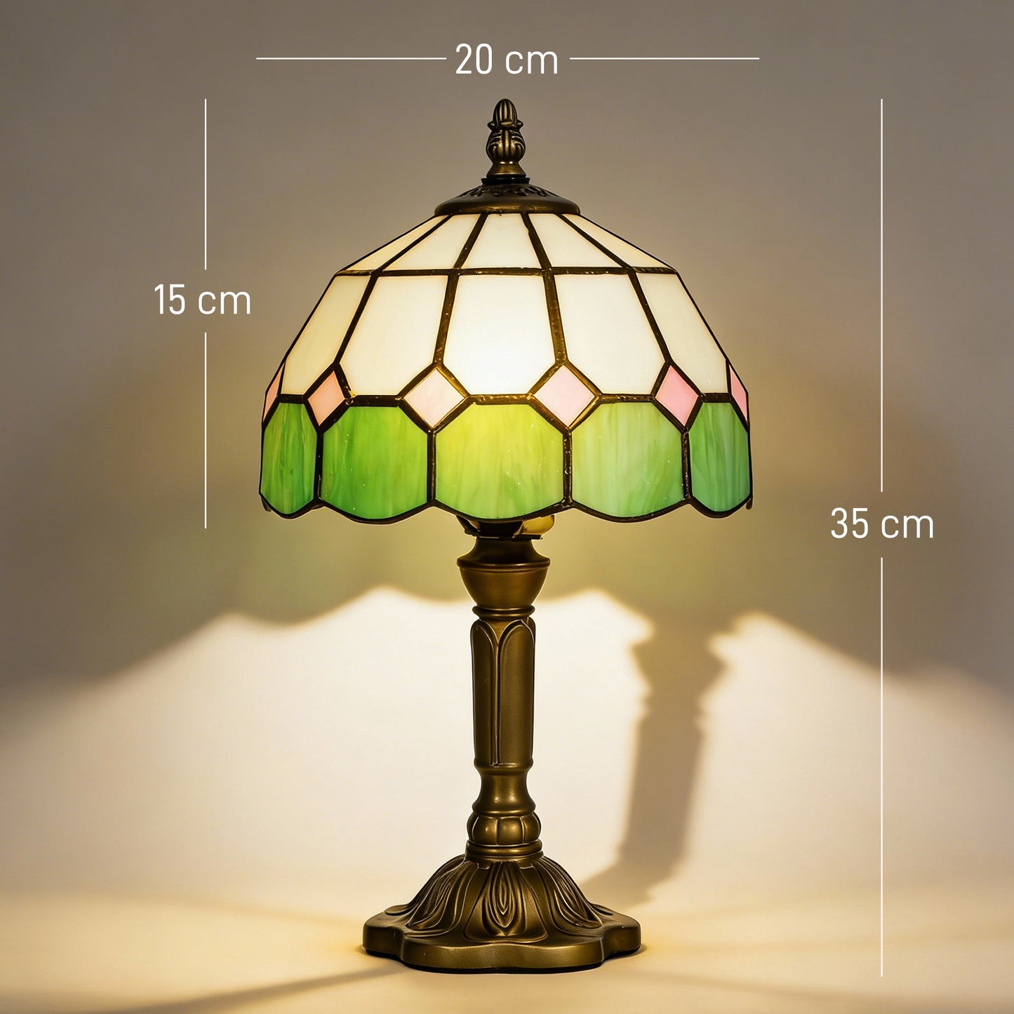 HOMCOM Handmade Art Deco Glass Table Lamp - White/Green