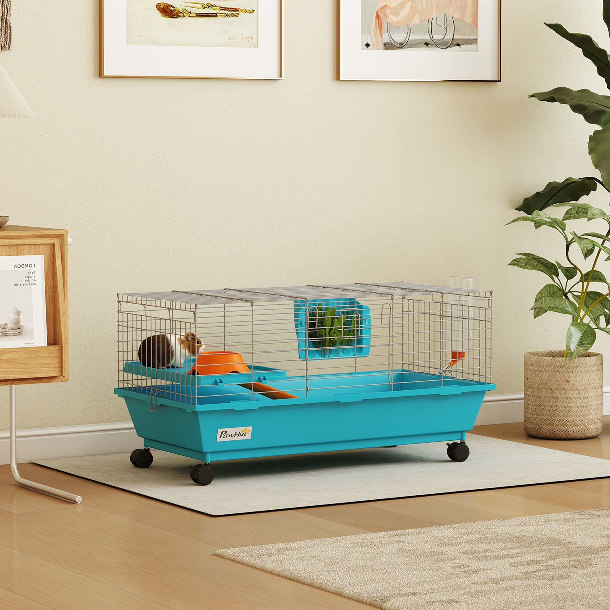 PawHut Small Animal Cage Rabbit Guinea Pigs Chinchillas Cage with Wheels Water Bottle--ChewyGames-ChewyGames